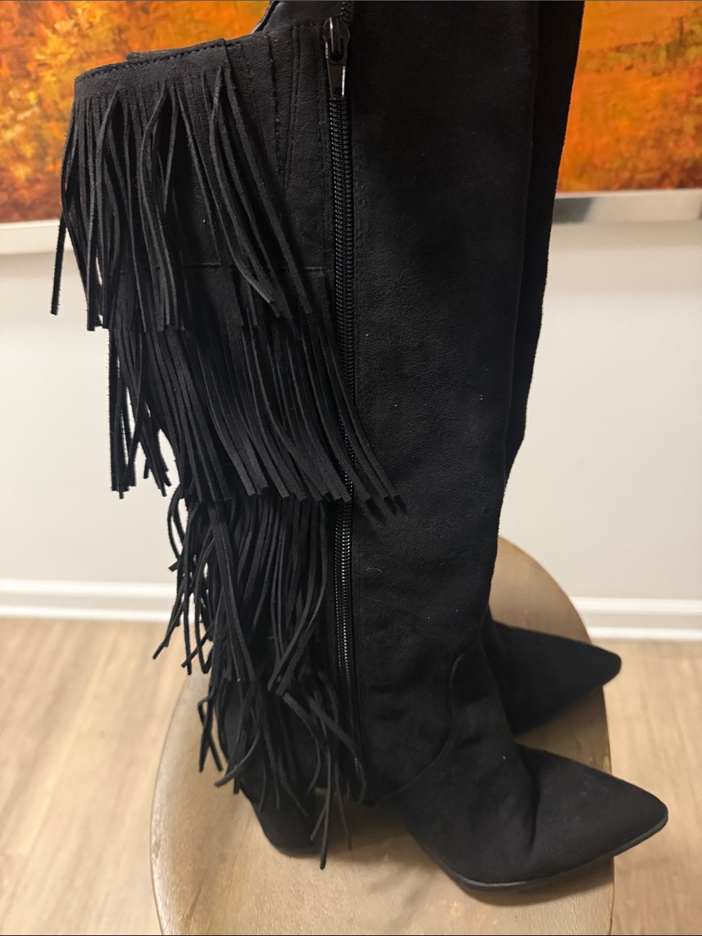 INC International Concepts Black Fringe Over-the-Knee Pointed Boots